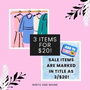 3/$20 SALE! BUNDLE 3 ITEMS MARKED 3/$20 AND GET ALL 3 FOR $20!